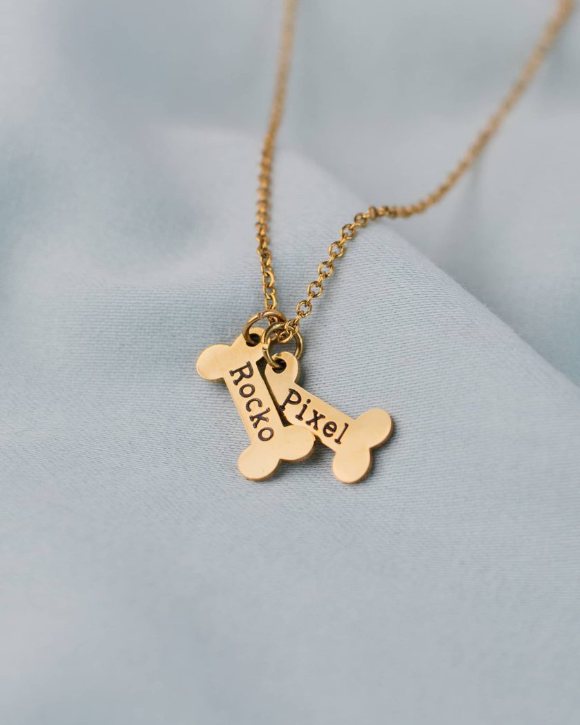 Cadena con dije de huesito y nombre de tu mascota personalizado - Imagen 4