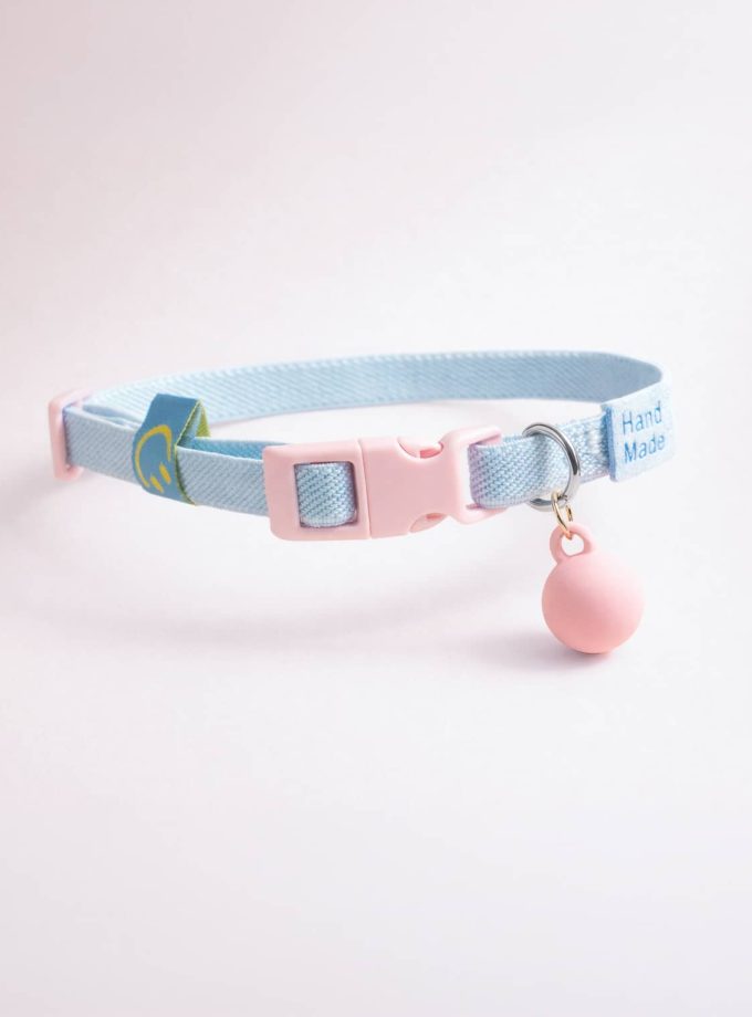 Collar para gato ajustable celeste y rosado