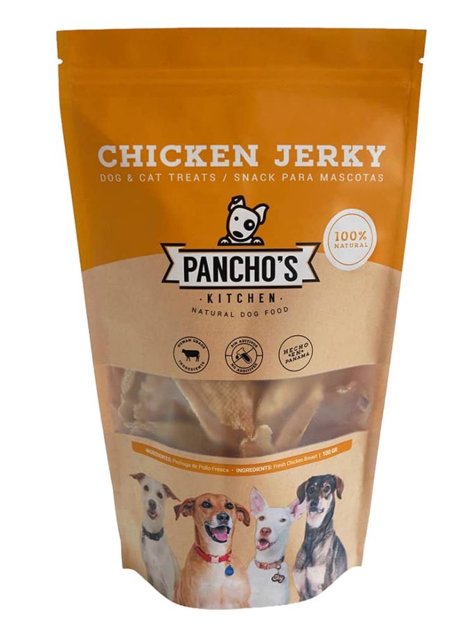 Bolsa de snack saludable de pollo, proteína pura, premios para mascotas Guatemala.