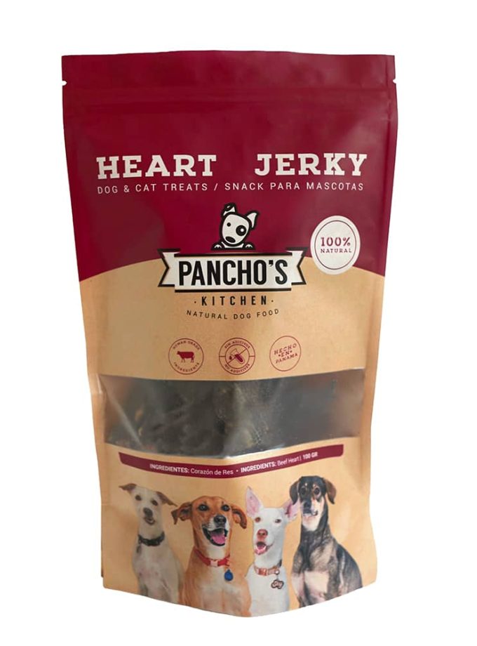 Bolsa de snack saludable de corazón de res, proteína pura, premios para mascotas Guatemala.